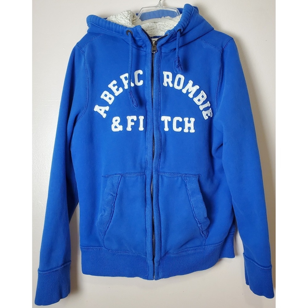 Vintage Y2K Abercrombie & Fitch Sherpa Lined Full‎ Zip Hoodie Jacket Royal Blue